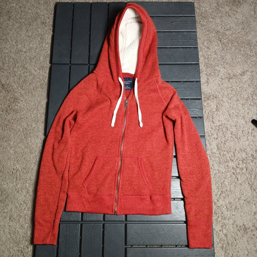 Vintage Y2K American Eagle Hoodie Women Small P‎ Red Full Zip Sherpa Lined BA77